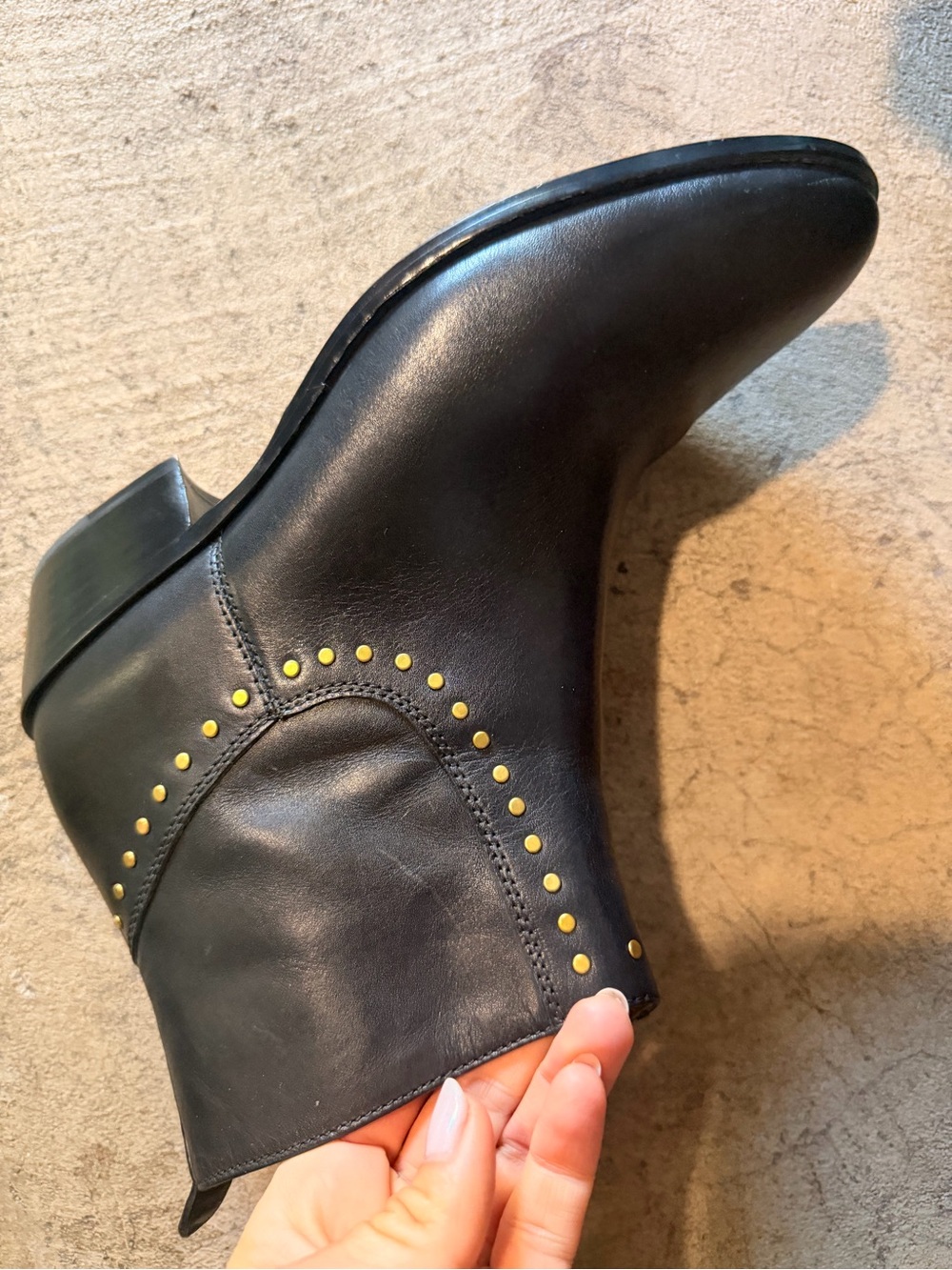 Coach Black Leather Ankle Boots with Gold Stud Accents - Picture 8 of 14